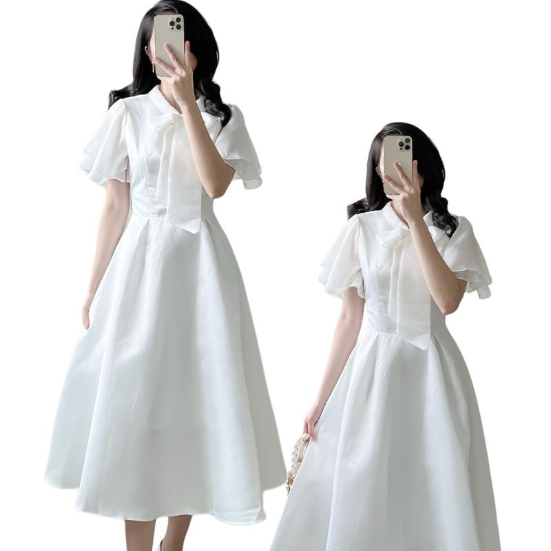 [CÓ BIGSIZE] Đầm H18 TRẮNG TAY TIÊN THẮT NƠ ĐI BÀN CÔ DÂU, ĐI TIỆC Nữ Dress Women
