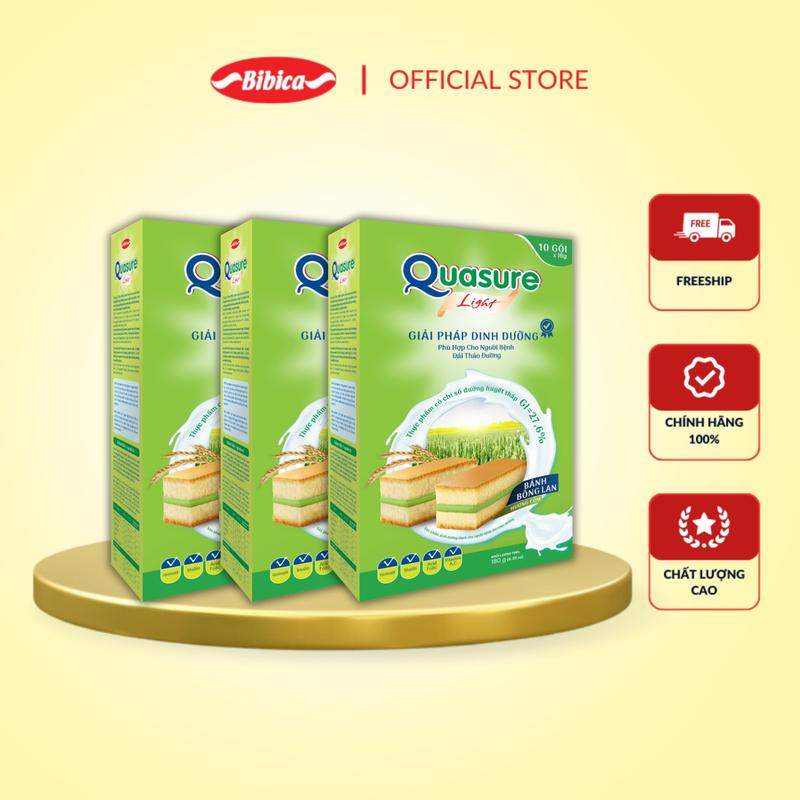 BAO BÌ MỚI - Combo 3 Bánh Dinh Dưỡng Quasure Light Bibica dành cho người ăn kiêng và tiểu đường - Bột Ngũ Cốc/ Bánh Bông Lan/ Bánh Quy