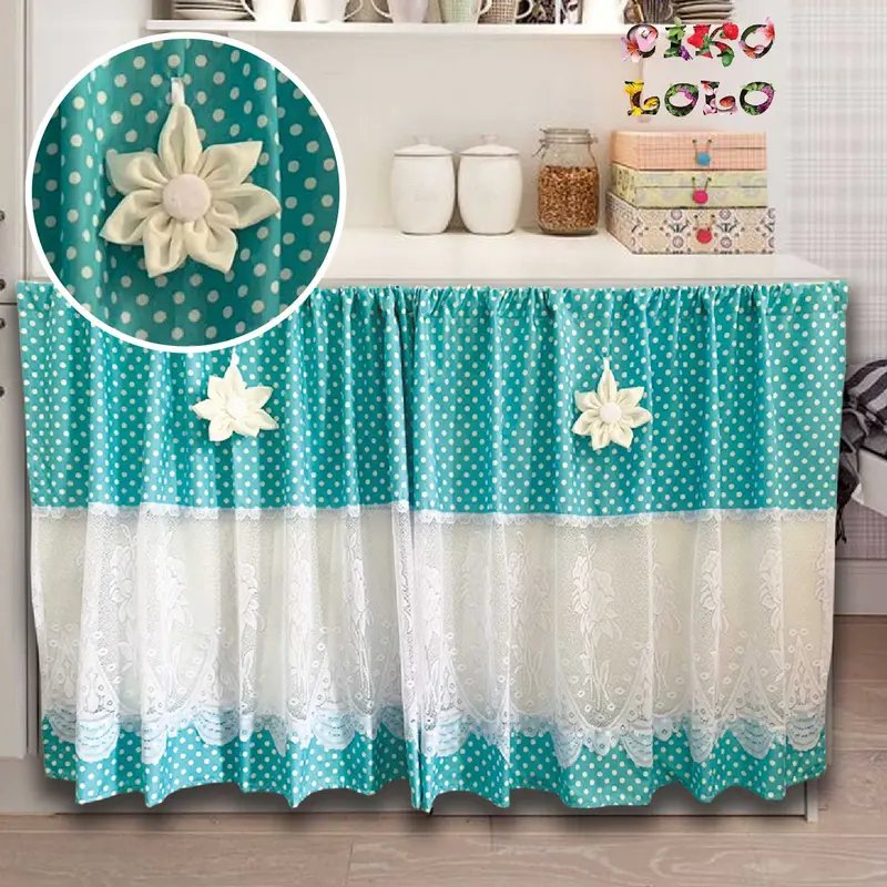 Gorden Kolong Dapur Polkadot Renda Tengah Bunga 1