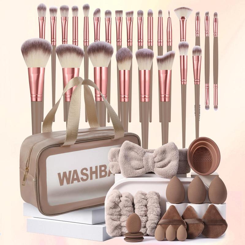 Makeup Tool Set, 42pcs/set Makeup Brush & Bag & Headband & Puff & Wristband & Sponge & Cleaning Bowl, Professional Makeup Tools for Women 0