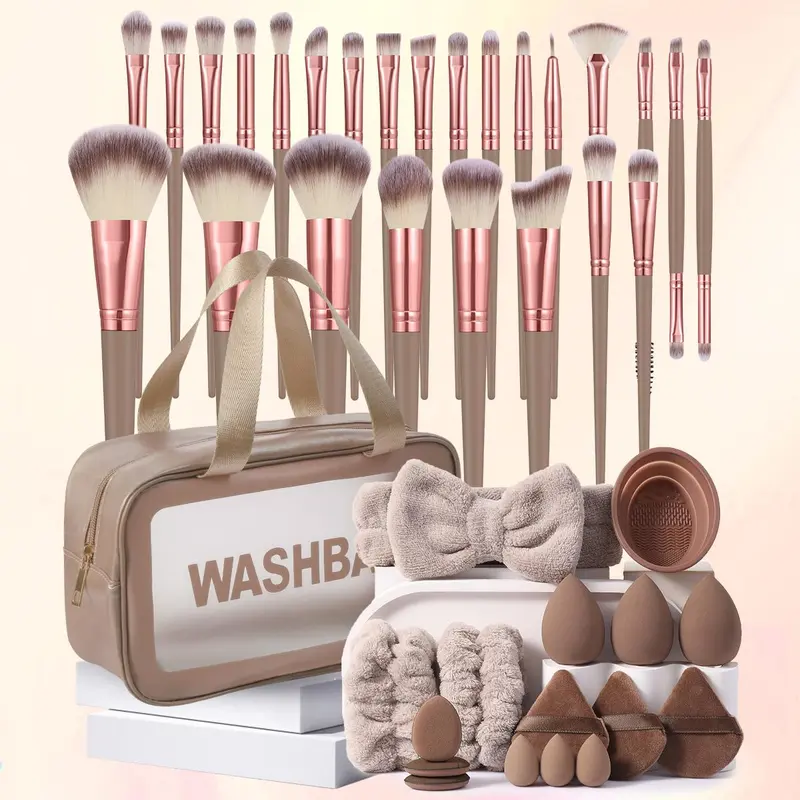 Makeup Tool Set, 42pcs/set Makeup Brush & Bag & Headband & Puff & Wristband & Sponge & Cleaning Bowl, Professional Makeup Tools for Women 0
