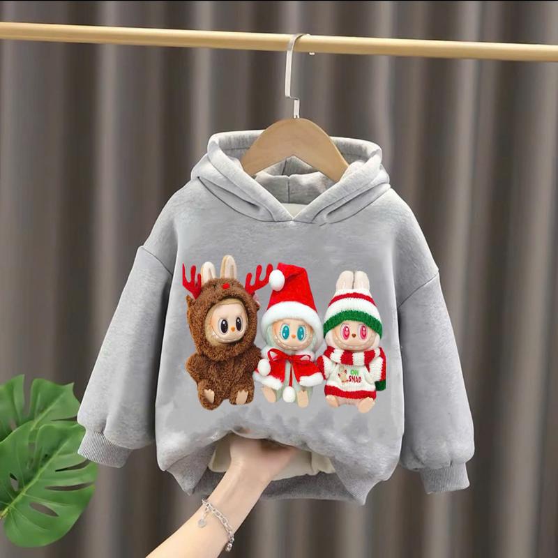 Áo nỉ hoodie thu đông dành cho bé trai và bé gái 14-45kg mẫu NOEL LABUBU. Chất liệu ấm áp, co dãn. D56 2