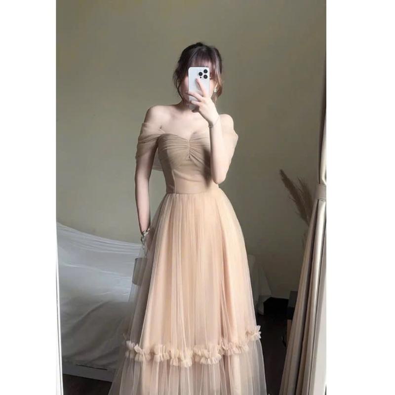 Váy Nữ Dress Công Chúa Thiết Kế Trễ Vai Dự Tiệc Phối Tơ Lưới Maxi Bồng Bềnh Nàng Thơ ChickyStore - Women 4