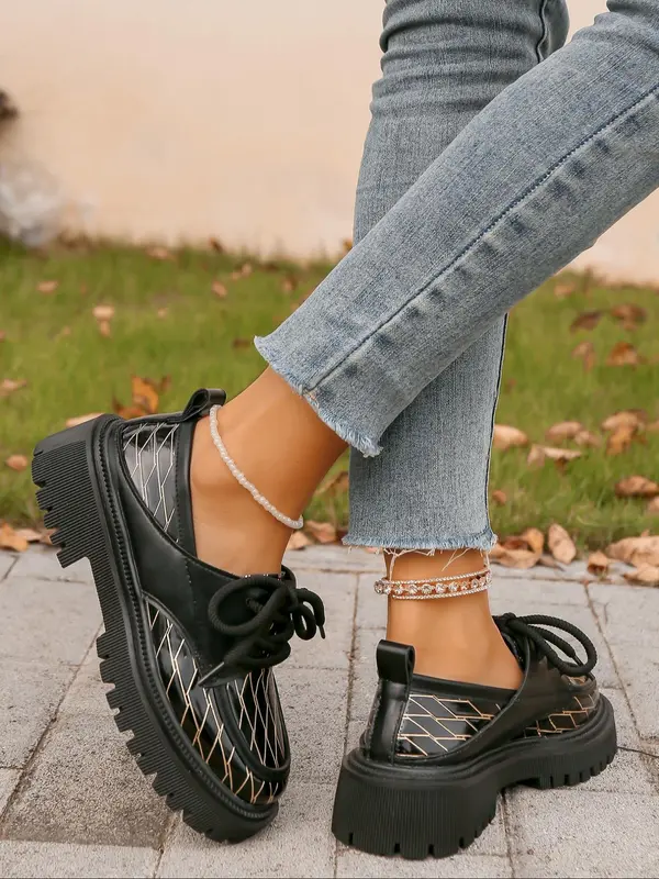Women's Fashionable Lace Up Loafers, 2024 New Style Casual Comfortable Round Toe Shoes for Daily Wear, Female All-match Shoes for Daily Wear, Girl 3