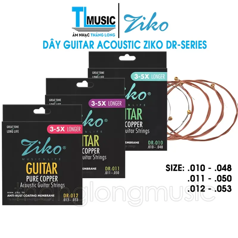 Bộ 6 Dây Đàn Guitar Acoustic Ziko  DR-010, DR011, DR012 0