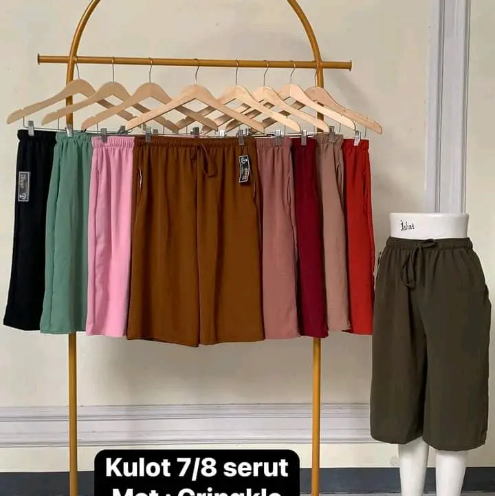 Celana Kulot Pendek 7/8 Cringkel Airflow||Kulot Tali Serut Pendek Jumbo Santai Wanita