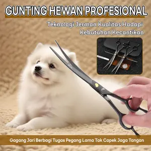 Gunting Perawatan Hewan Peliharaan 7 inci, Gunting Penipis, Gunting Pipih, Gunting Pemangkas Hewan Peliharaan, Gunting Lengkung, Set Alat Pemangkas Bulu Anjing dan Kucing