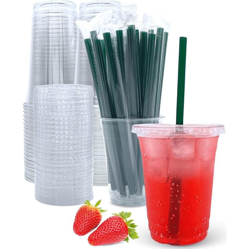 12 oz Clear Plastic Cups with Lids and Straws, Disposable Coffee ...