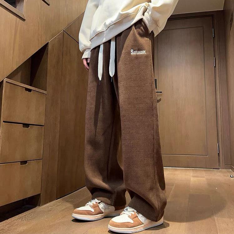 Quần Nhung Tăm Ống Rộng Nam Nữ Thêu Chữ SATURDAY Unisex - Quần Dài Ống Suông Cạp Chun Eo Vải Co Dãn Dày Dặn Ấm Áp