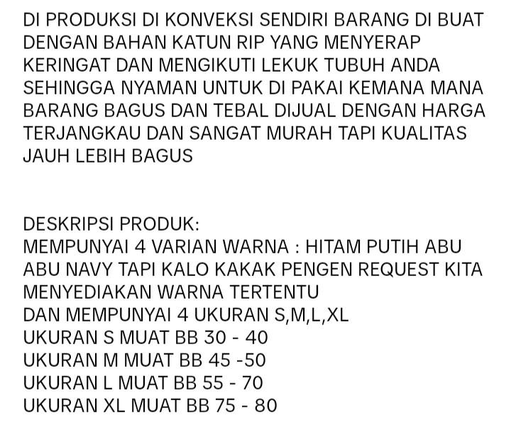 Product Introduction of PAKET HEMAT 3 PCS Kaos singlet dalaman pria polos Slim-fitting Katun Santai Oblong Hitam Dewasa Cowok Distro Atasan Keren 1