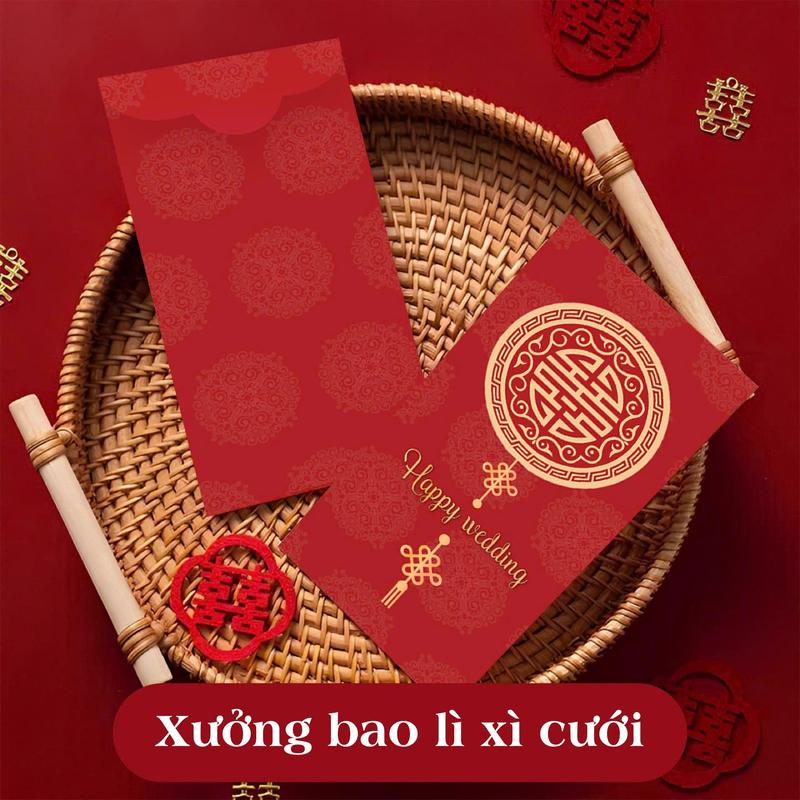 Phong bao lì xì cưới cô dâu chú rể chữ hỷ trao duyên bê tráp 7