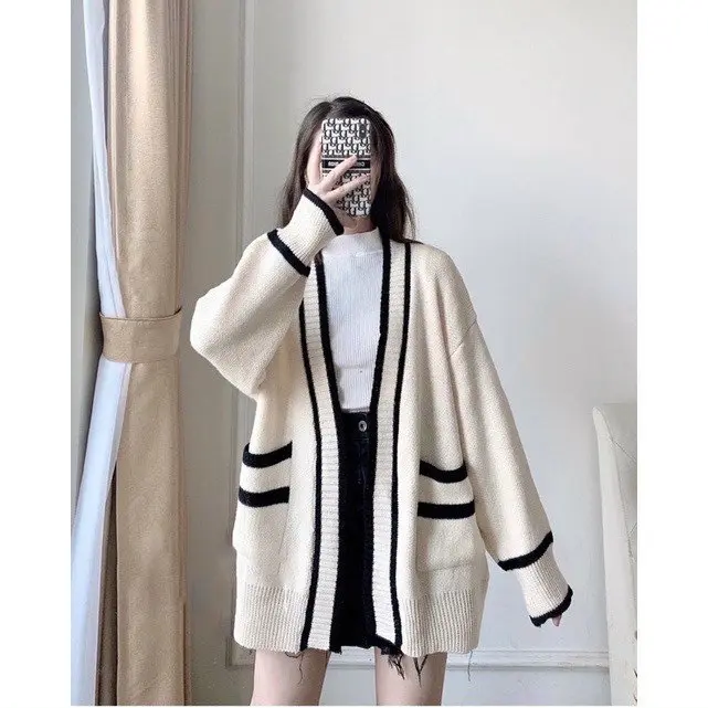 Áo Cardigan Len Viền Có Túi