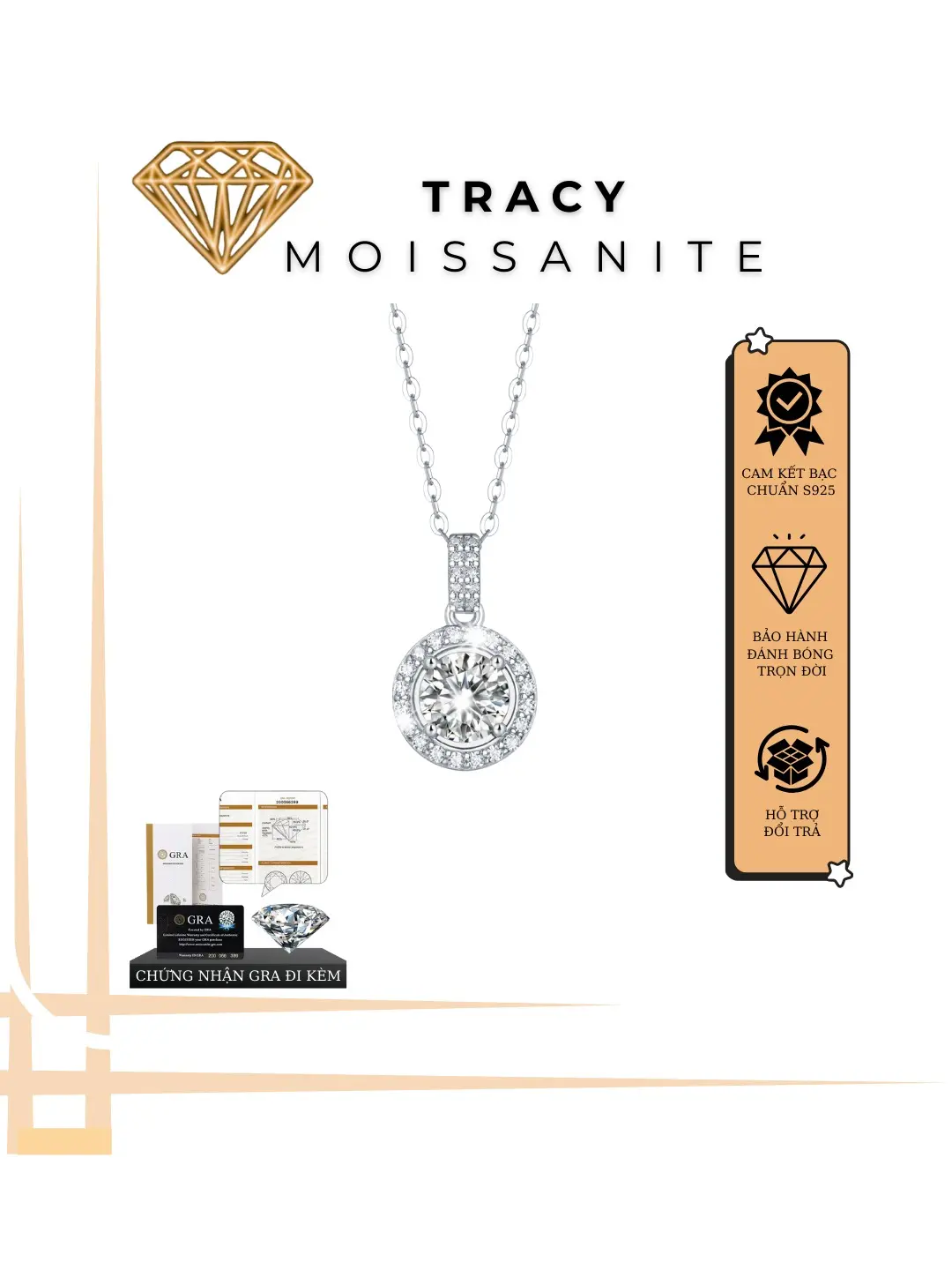 1CARAT [Moissanite] , Dây chuyền Luxurious Round Cake Moissanite, Bạc s925 si vàng trắng 18k,Sang Trọng, Tinh Tế, Kiểm Đinh GRA