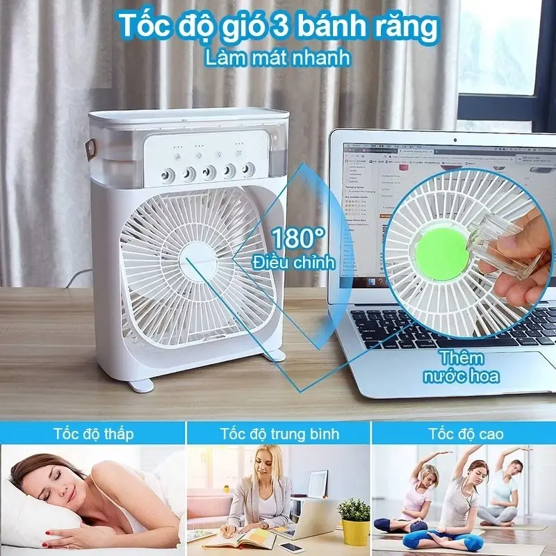 【 Đại khuyến mãi】Quạt phun sương mini, quạt điều hòa hơi nước có khay chứa đá nhỏ gọn để bàn làm mát 1
