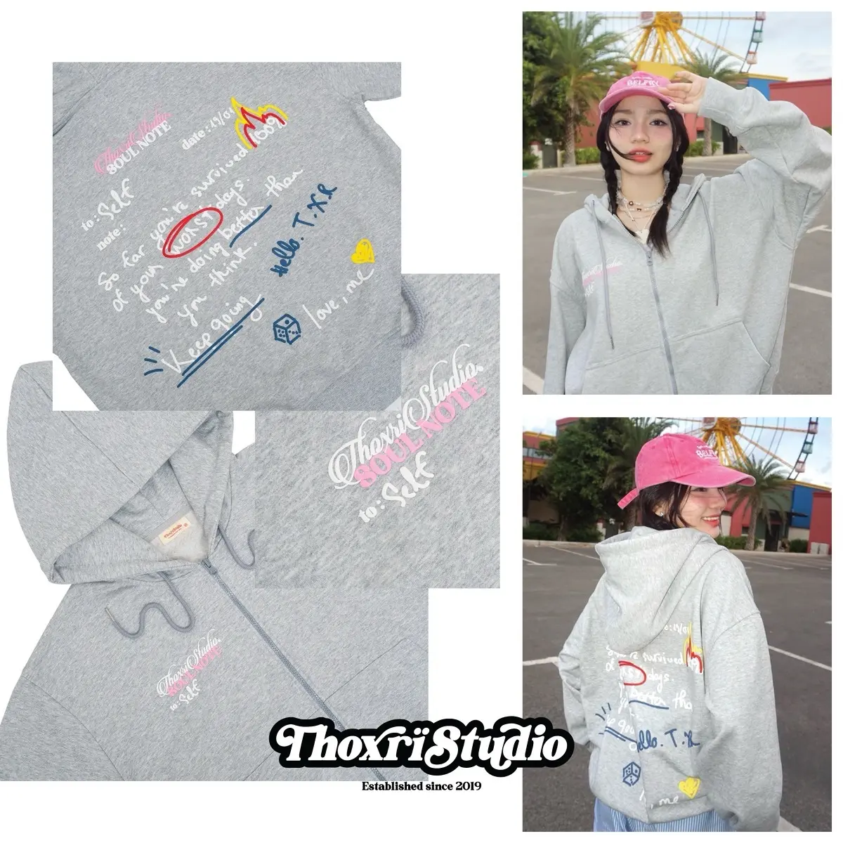 Áo khoác hoodie zip vải chân cua SOUL NOTE THOXRI