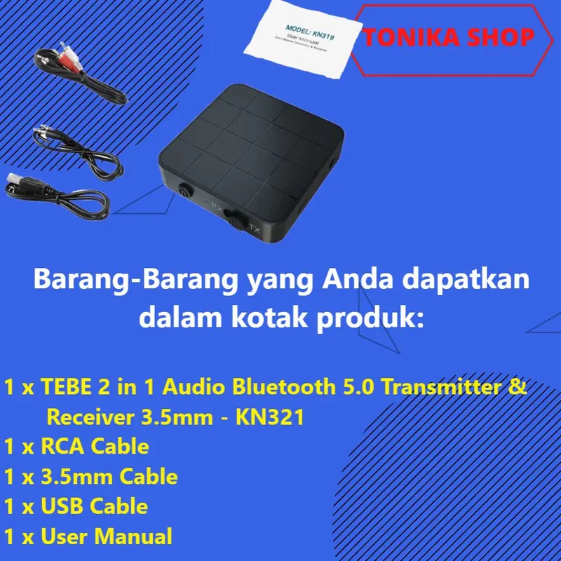 Audio Bluetooth 5.0 Universal Transmitter & Receiver TEBE 2 in 1 - 3.5 Earphone Headphone Speaker Wireless Accessories Plastik 3