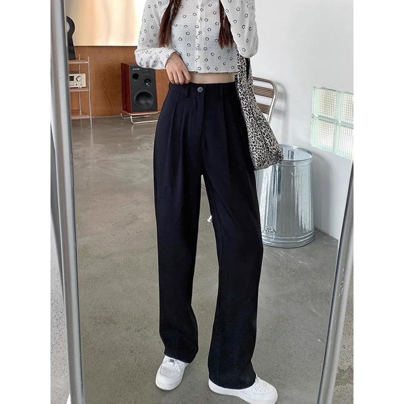 Solid Color High Waist Suit Pants Women's Spring and Autumn Sport Pants Loose Casual Drooping Wide Leg Pants Women's Cropped Mop Pants Women's 3