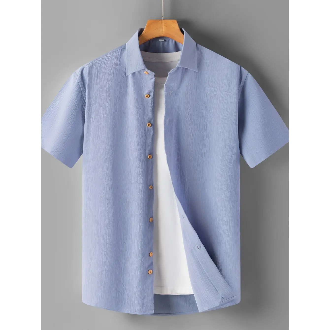 Men's casual pure color collar shirt regular style spring and autumn short-sleeved shirt