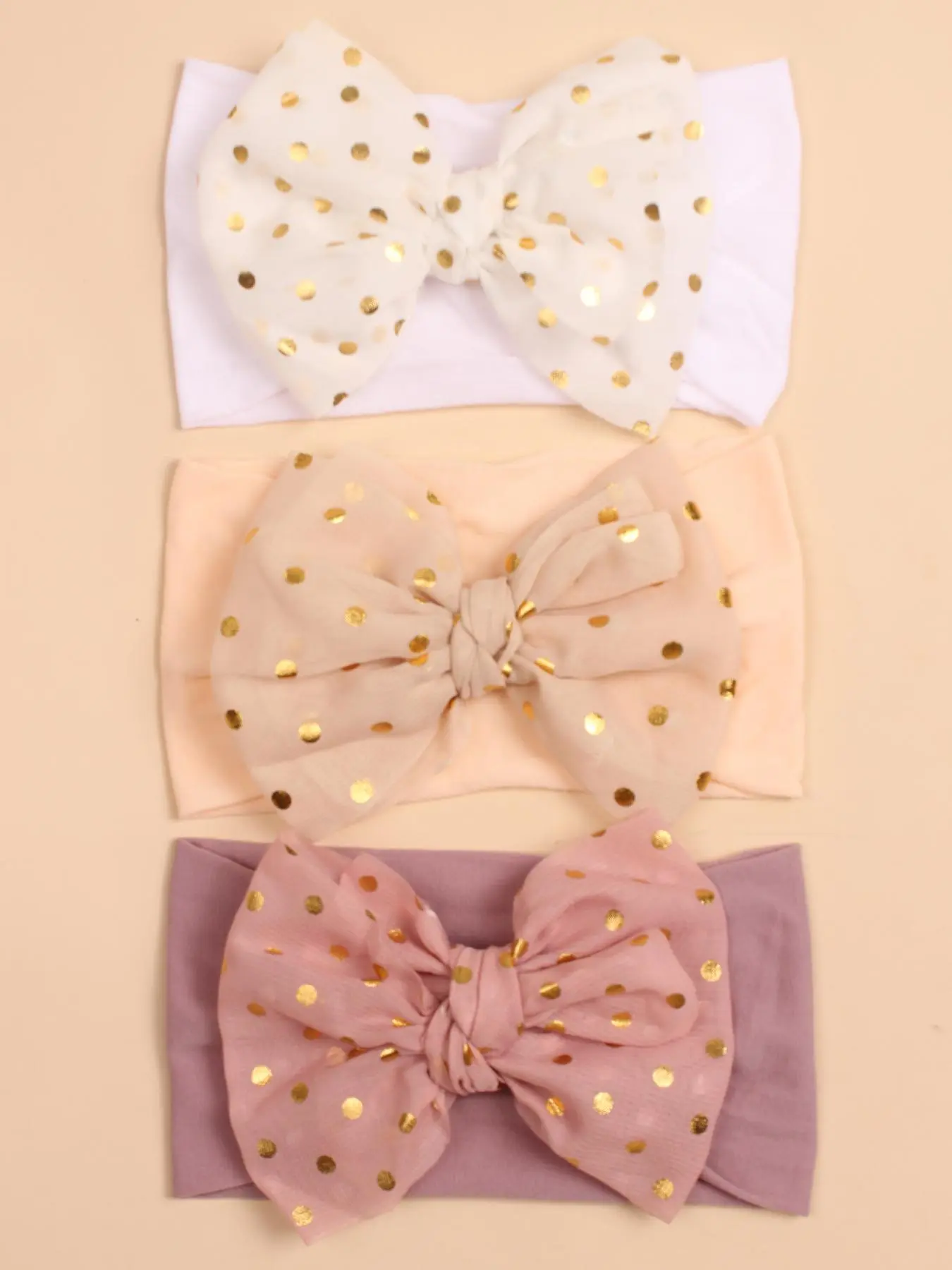 3pcs Baby's Cute Polka Dot Print Bow Decor Baby Hair Band, Solid Color Elastic Hair Band for Infants Baby Girls, Baby Hair Accessories