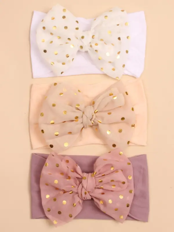3pcs Baby's Cute Polka Dot Print Bow Decor Baby Hair Band, Solid Color Elastic Hair Band for Infants Baby Girls, Baby Hair Accessories 0