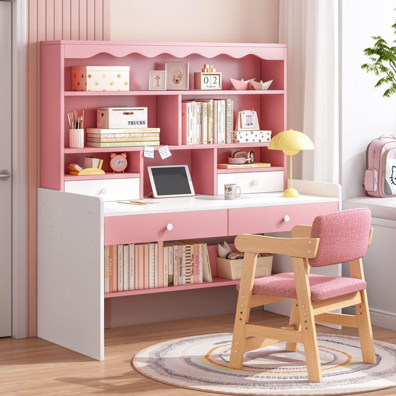 {Sg Sales} Study Table with Bookshelf Computer Desk Home Desktop Desk with Large Bookshelf Desk Combination Bedroom Office Writing Desk Study Table with Drawer 0