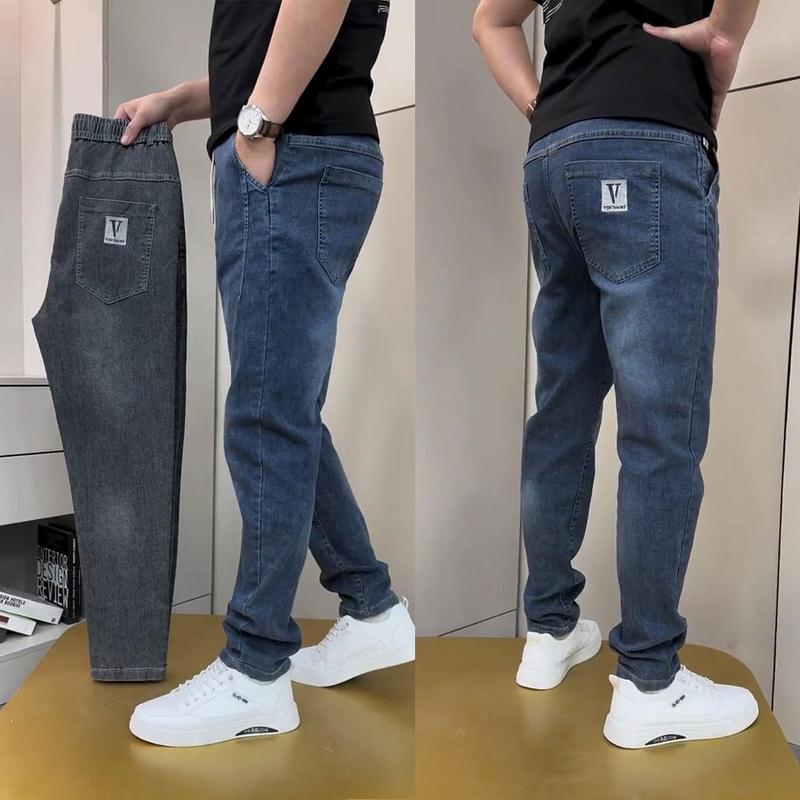  MX017-Quần jean nam basic cạp chun thêu túi. Phối đồ cực dễ đi đâu mặc cũng đẹp cũng hợp 