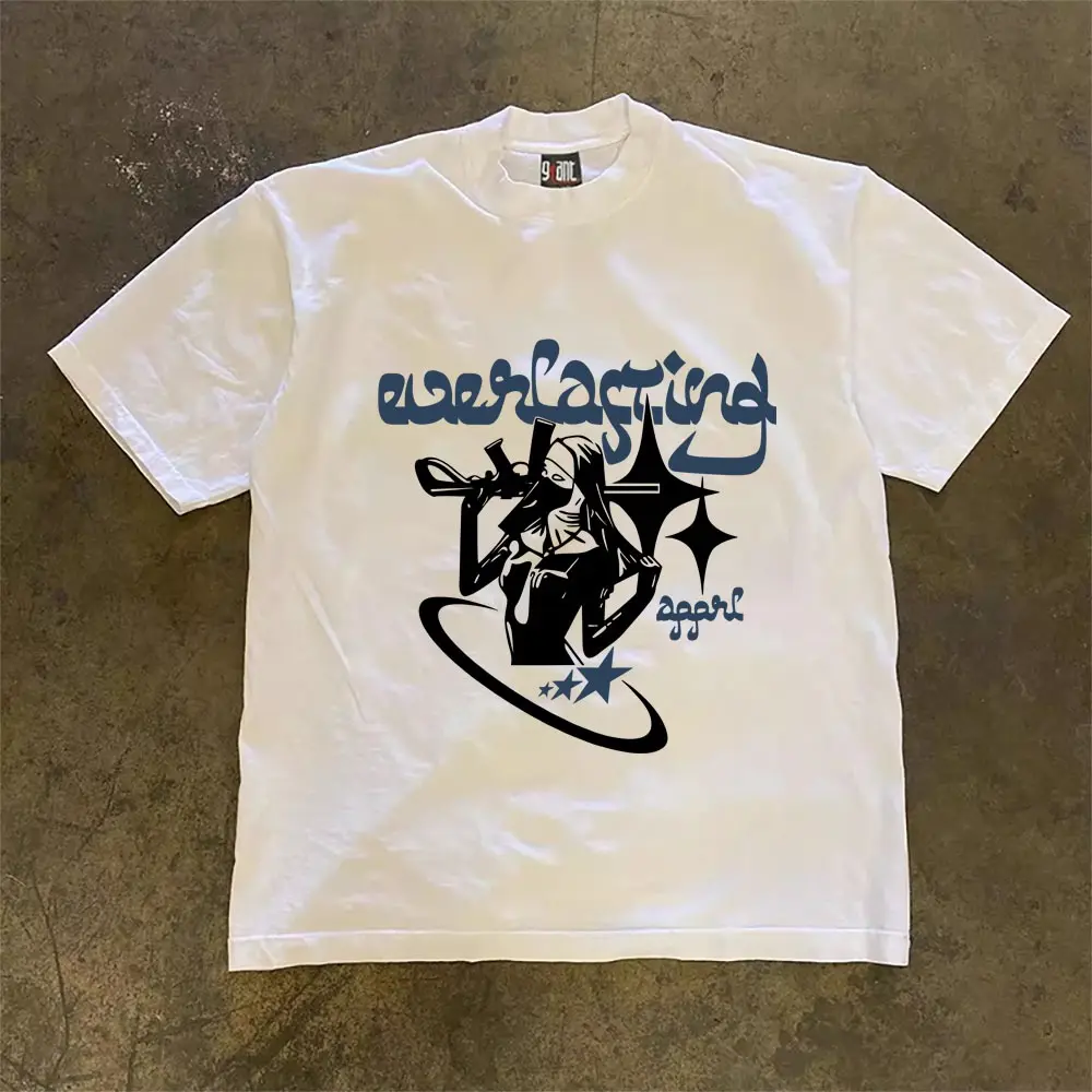 Everlasting Kaos hip hop Amerika Putih baju atasan wanita terbaru kekinian kaos pria oversize skena vintage T-shirt Unisex