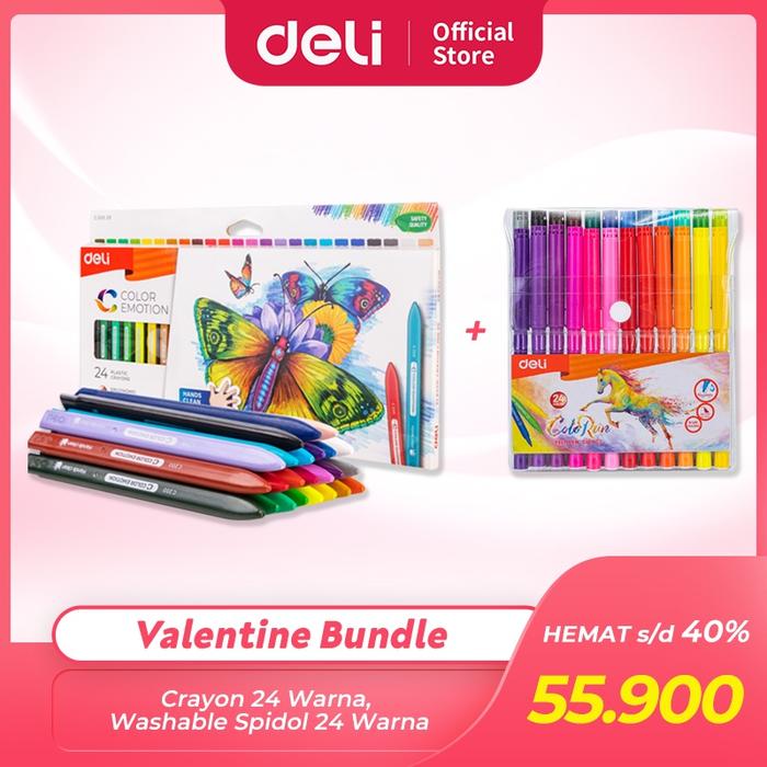 Gambar Deli Bundle Edisi Valentine /  1set Crayon 24 warna, 1set Spidol 24 Warna / VAL2022-10 Stationery - Warna dari Deli.Indonesia Kab. Tangerang Tokopedia