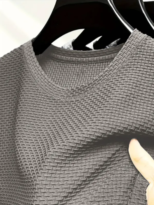 Men's Regular Fit Solid Jacquard Short Sleeve Tee, Casual Comfy Breathable T-shirt for Summer, Men's Top for Daily Wear 0