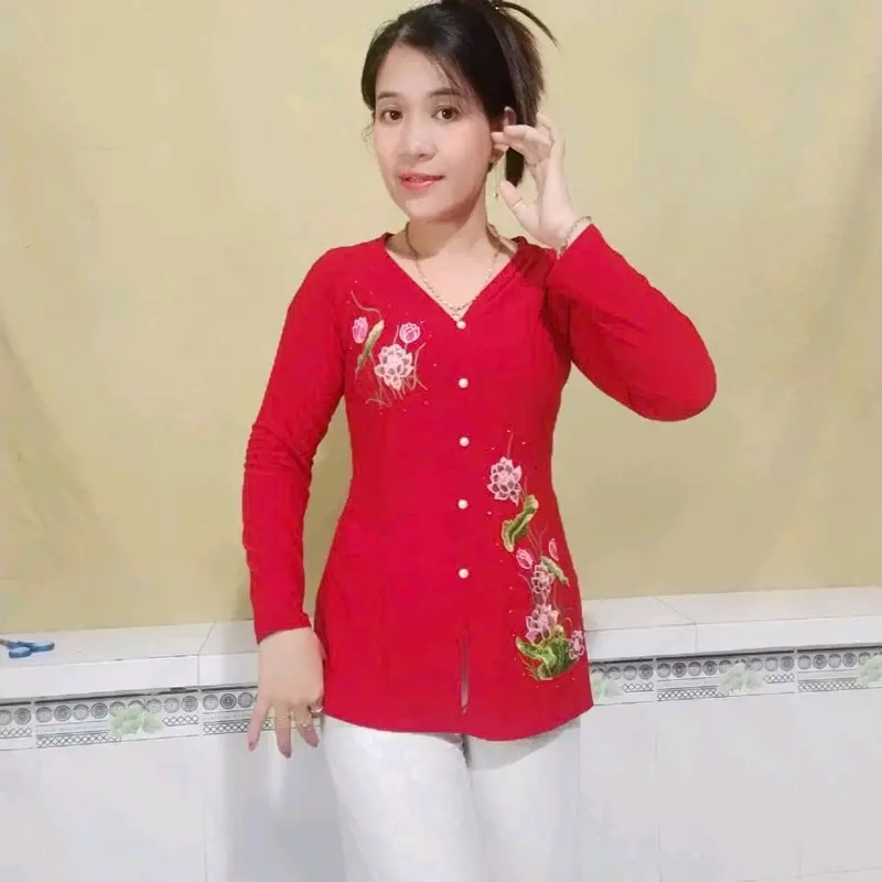 áo bà ba thêu hoa sen Top Thun Top Thun Nữ Women 2