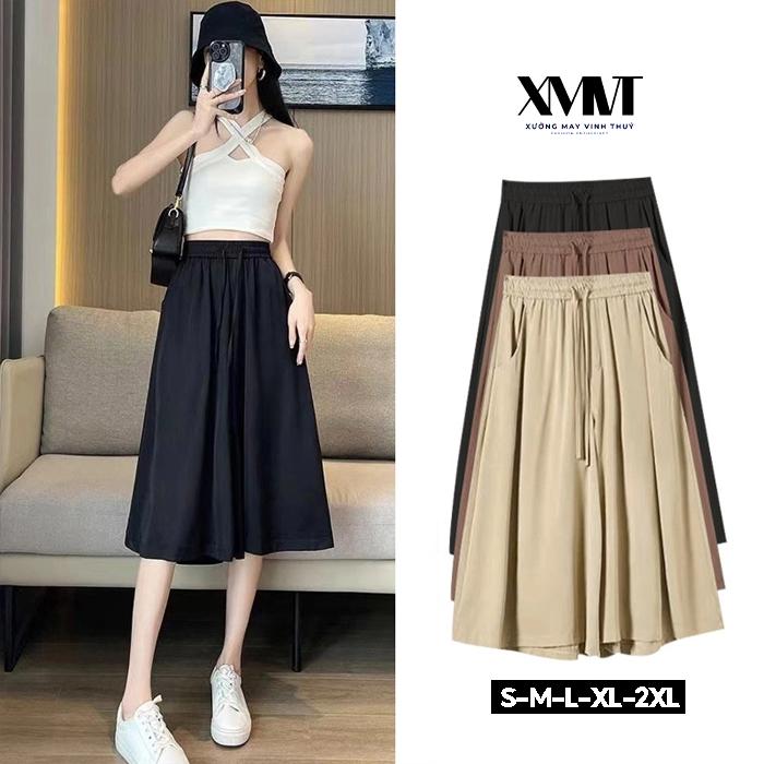 Quần váy lửng bigsize có túi đựng đồ tiện dụng phom rộng mặc thoải mái, quần giả váy ống rộng qua gối mặc mọi dịp QL83 Nữ Kem Women Bo Chun quần  đùi quần  váy mini shorts Nhung Voi
