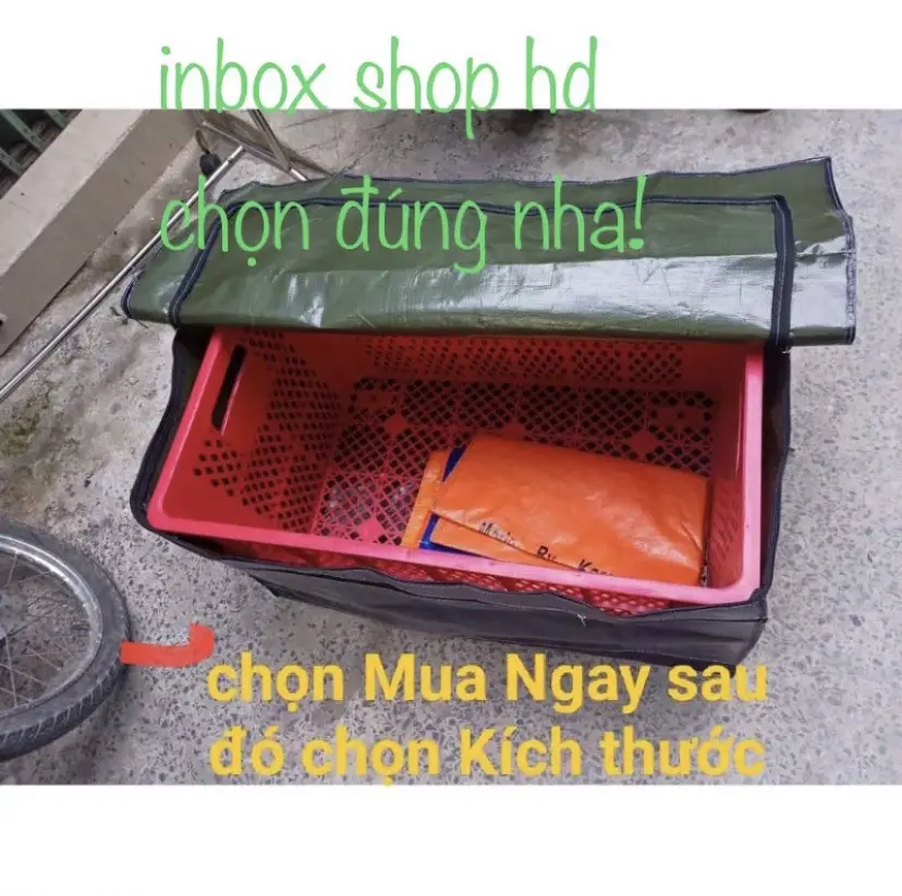 Túi bạt đựng sọt chở hàng chống nước, túi đựng sọt shipper (có phần che dây kéo và túi phụ)