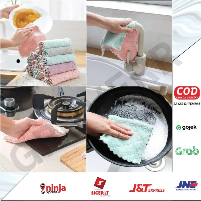Kain Lap Anti Minyak Microfiber Serbet Dapur Bahan Coral Fleece Micro Fiber 2 Sisi Serbaguna Serap Air Anti Bau Daya Serap Super Lap Bersih Kotor Lap Cuci Piring Meja Kompor Lantai 5