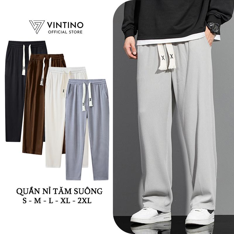 Quần Dài Nỉ Tăm Nam Nữ Unisex Fom Suông Ống Rộng ĐEN BE GHI VINITINO Ong Menswear - Chất liệu Nỉ Tăm, Dài Thân Người, Khóa Dây Rút QNI Pants