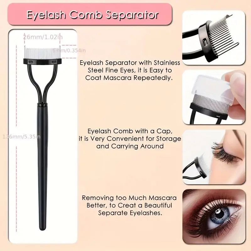 Eyelash Curler & Eyebrow Brush Kit, 1 Count Eyelash Curler & 1 Count Comb & 1 Count Double-sided Eyebrow Brush & 3 Counts Mascara Brush & 6 Counts Curler Pad 4