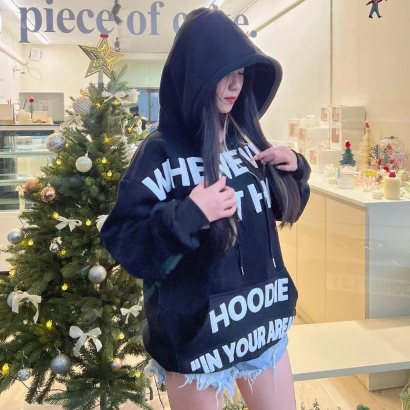 Áo Hoodie nam nữ mặc ấm cho cặp đôi in nổi Chữ WHENEVER , mũ to 2 lớp, form boxy, chất nỉ PE 3 màu đỏ, đen, xanh M03 Unisex MenswearMùa đông năm 2025 5