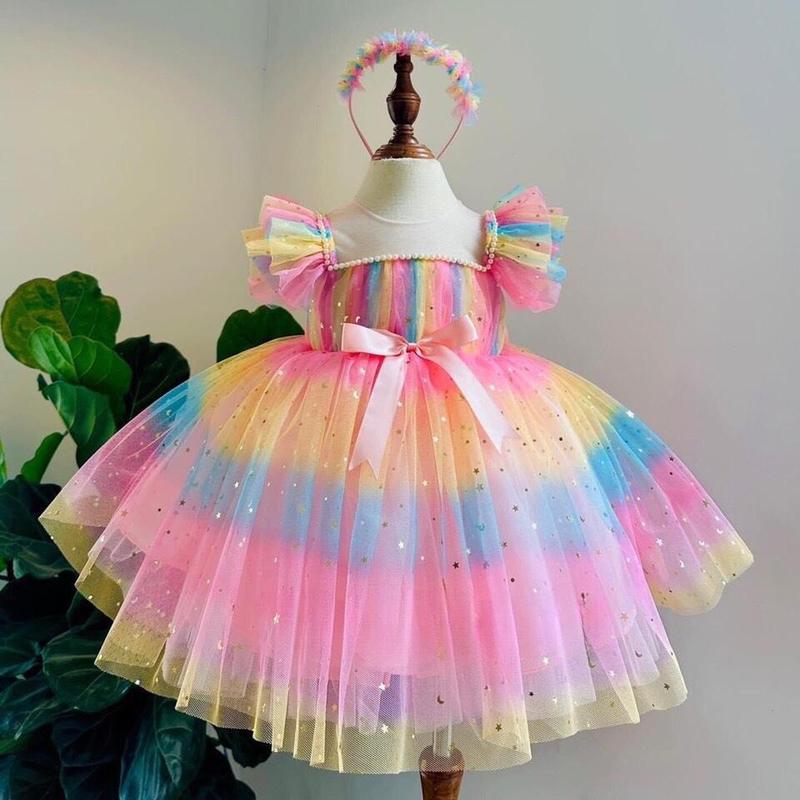 Đầm cầu vồng cánh tiên váy công chúa cầu vồng cho bé gái