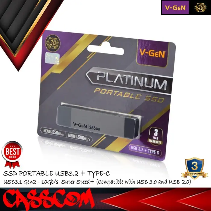 V-GeN SSD Portable Platinum 256GB USB 3.2 Type-C External Vgen 256 GB 2