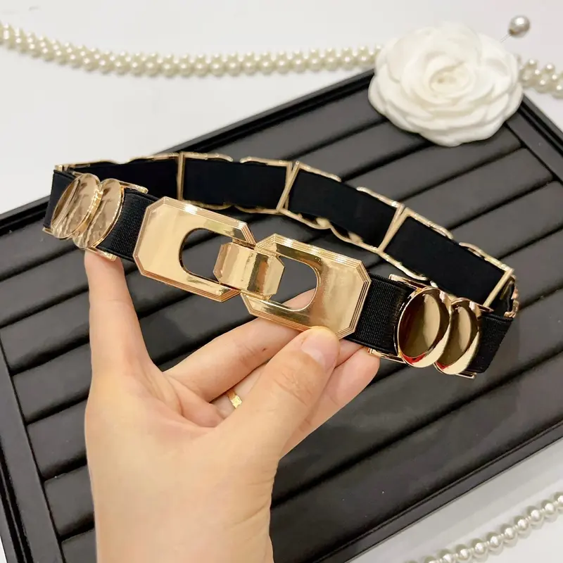 Đai Đai Váy  Mặt Tròn Kim Loại, 3cm Phối Chun, Co Giãn Đơn Giản Cho Nữ - H&T SHOP 0