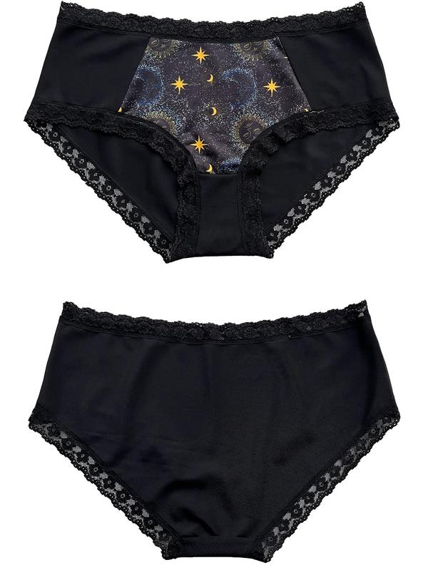 Plus Size Galaxy Print Contrast Lace Knicker, Casual Soft Comfy Panty for Daily Wear, Women's Underwear for All Seasons 3