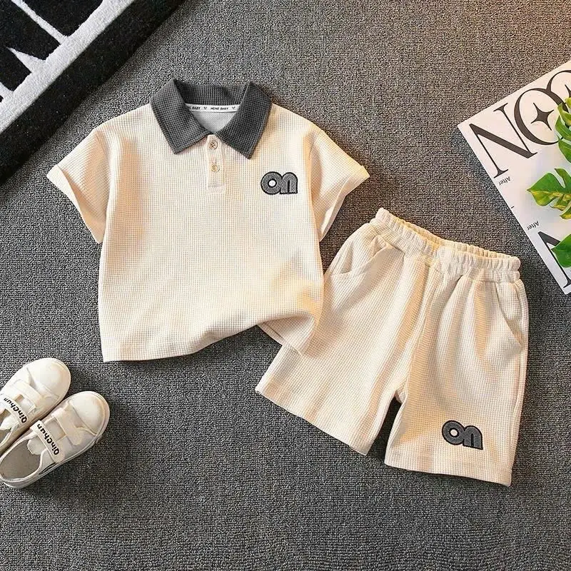 Bộ quần áo cổ bẻ mùa hè dành cho bé trai 17-46kg,chất cotton ,Sét đồ bộ cổ trụ dành cho bé trai mùa hè. 5
