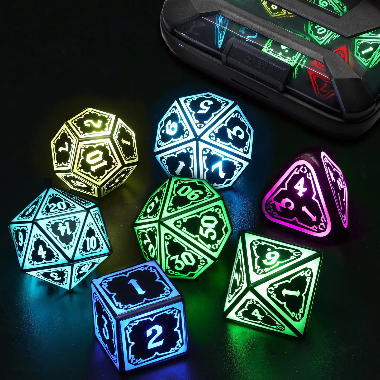 LED DND Dice Set Rechargeable, Cool Light up Dice Wireless Charging ...