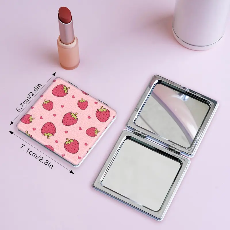 Strawberry Pattern Makeup Mirror, 1 Count Portable Folding Handheld Mirror, Compact Mirror for Travel, Daily Holiday Birthday Wedding Gift for Women 1