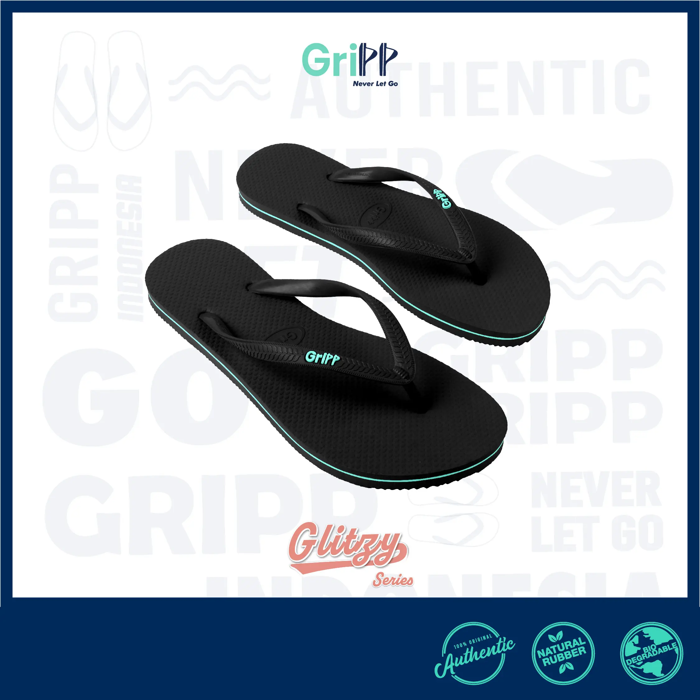 GriPP - Glitzy Black Turquoise Sandal Jepit Kasual Sendal