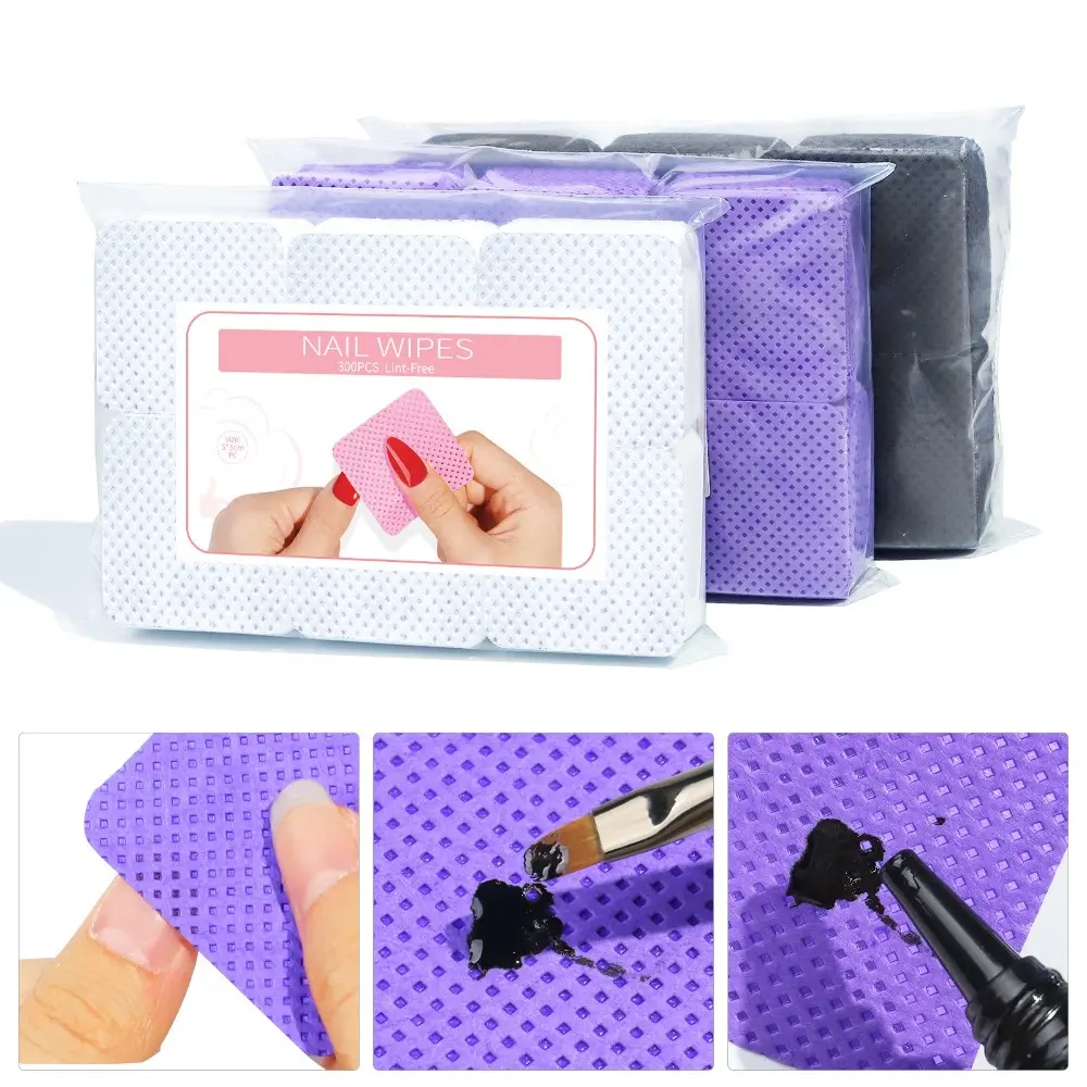 300pcs New Lint-Free Gel Nail Polish Remover Wipes Non Woven Cosmetic Nail Wipes Colorful Cotton Cleaner Paper Pad for Women Girl Beauty