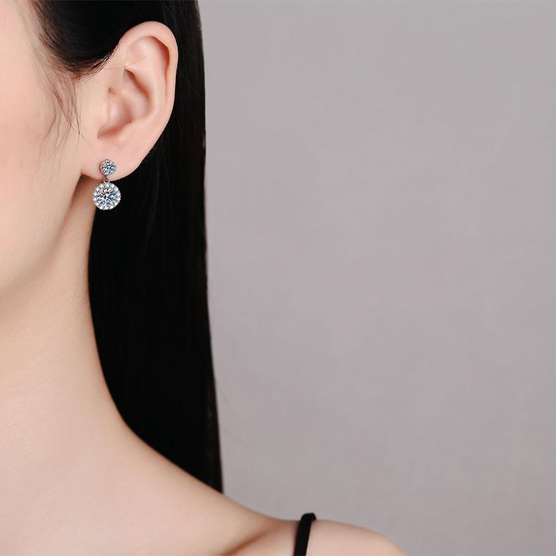 S925 Sterling Silver Moissanite Earrings Simple Temperament round Bag Earrings D Color 1 Karat Moissanite Earrings 3