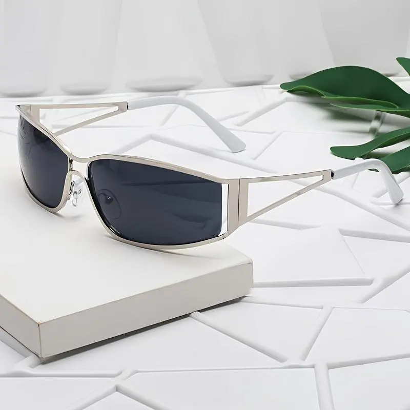 Metal Frame Glasses| Futuristic Y2K Cat-Eye Fashion Glasses for Women & Men - Stylish Hollow Frame, Small Rectangular Lenses, Perfect Activities, Party Wear, Glasses|Y2K Fashion|Lightweight Design, Accessories mother's d 5