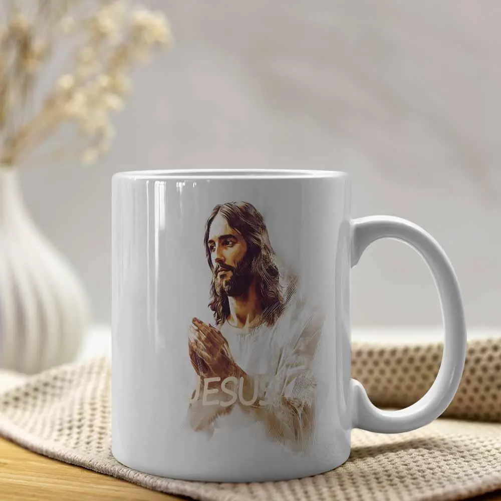 Jesus Pattern Coffee Mug, Inspirational & Spiritual Theme Coffee Cup, Drinking Cup for Home and Outdoor Use, Creative Birthday Gifts