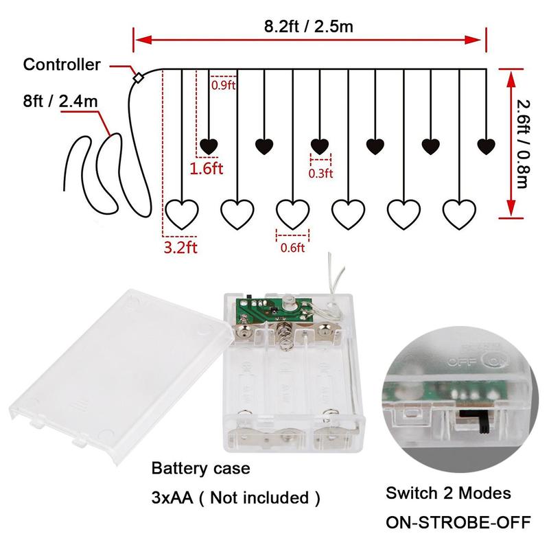 Product Introduction of Heart Design LED Fairy Curtain Light, Battery Powered Wire String Lights without Batteries, Novelty Ambient Lights, Suitable for Festival, Bedroom & Party Decor 6