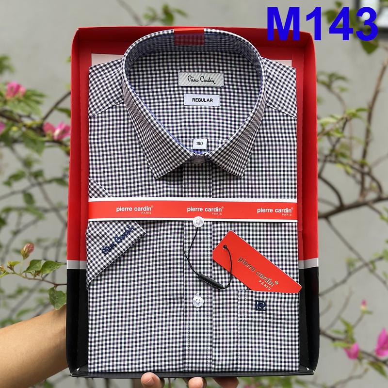 Áo Sơ Mi Nam Pierre Cardin, Áo Sơ Mi Ngắn Tay Xanh Lam Kẻ Ô Caro Mẫu Mới 2024